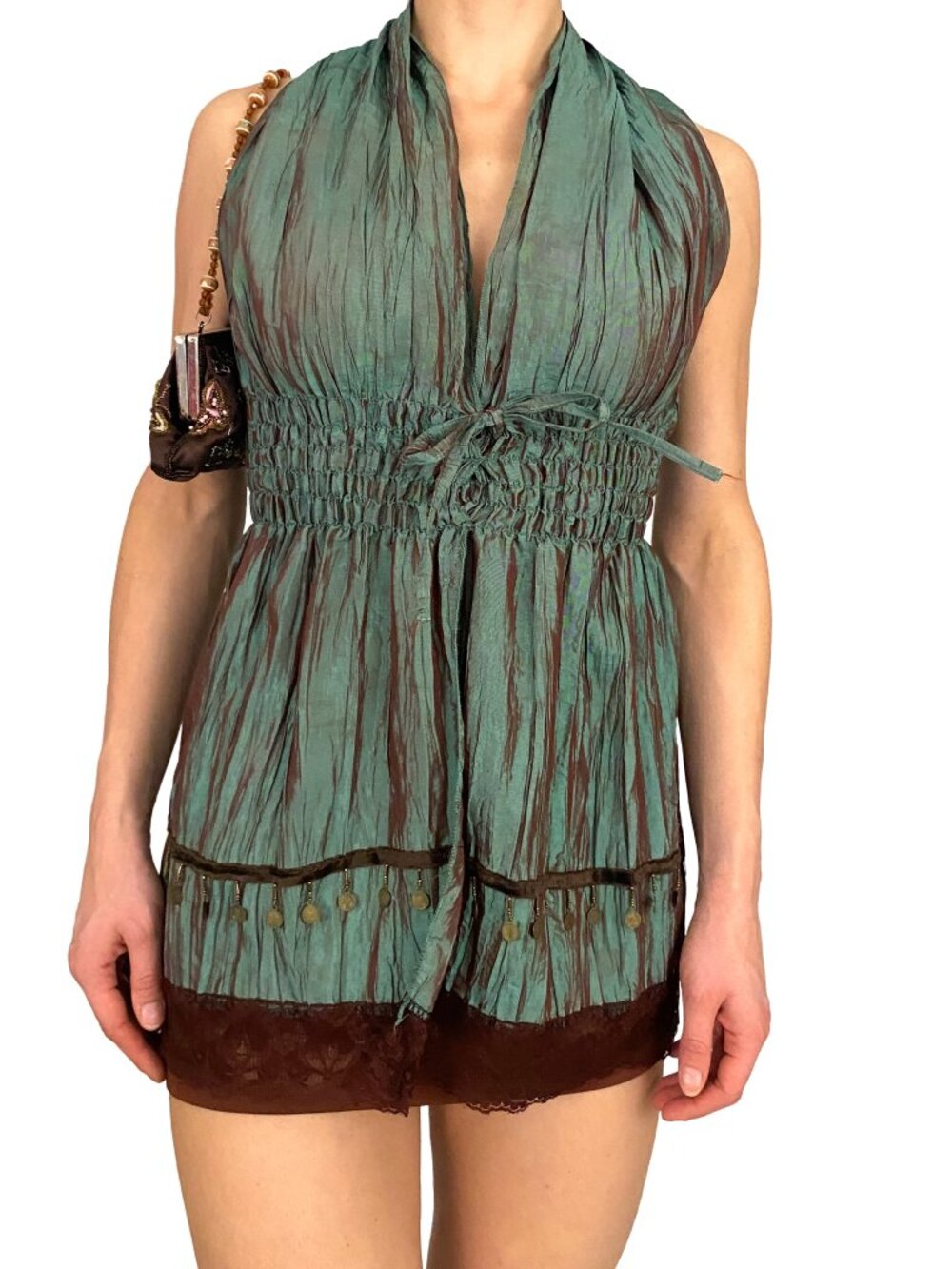 Crinkled seafoam coin top